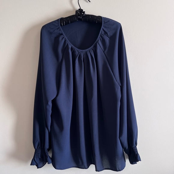 Elegant Navy Plus Size Blouse With Gathered Neckline Size 4XL - Picture 1 of 6